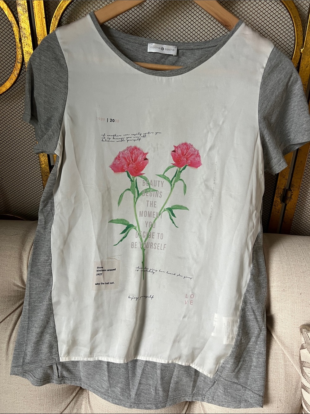 Comfort Colors Gray Short Sleeve Tee with Floral Front Panel